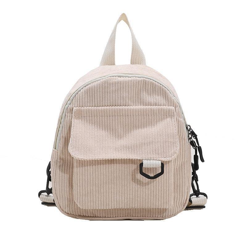 Mochila pequena e fofa de veludo cotelê para mulheres, multifuncional, bolsa de ombro único, mochila casual para o dia, Branco, Medium, Branca