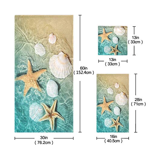 Vdsrup Summer Beach Ocean Bath Towels Set Of 3 Sea Seashells Starfishs Hand Towels Washcloth Soft Thin Face Guest Towel Kitchen Tea Dish Towels Bathroom Decorations Housewarming Gifts #TOP1