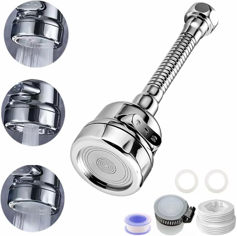 Tap Extender for Kitchen Sink,360 Degree Rotatable Splash Filter Faucet With 3 Modes,Settability,Kitchen Tap Extension,Detachable Cleaning Kitchen Sink Tap,forKitchen/bathroom,Silver