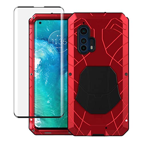 Foluu Moto Edge+ Case, Moto Edge Plus Case, Aluminum Metal Shockproof Bumper Frame Case Soft Rubber Silicone Military Heavy Duty Hard Case for Motorola Moto Edge+ (Red)