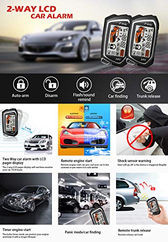 Germany Spy Two Way Car Alarm System Engine Start 2 LCD Remote 5000Meter Security Two-Way Communication Keyless Entry Central Door Locking Trunk Release Anti hijacking