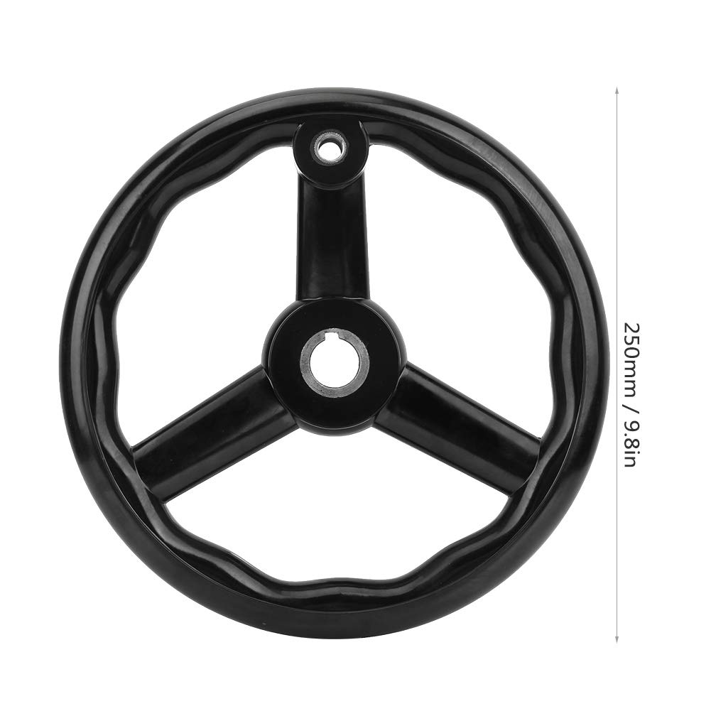 Image secondaire de Volant à Main 250 * 25mm Volant à Tour à 3 Rayons en Bakelite Anti-Dérapant Noir avec Poignée pour Machine-Outil Roue à Main pou