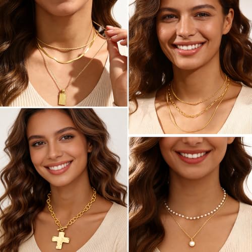Image of FAXHION 68 Pcs Gold Jewelry Set for Women with 7 Necklace, 17 Bracelet, 5 Hoop Earrings, 15 Stud Earrings, 24 Knuckle Rings for Women Jewelry Set for Women Gift