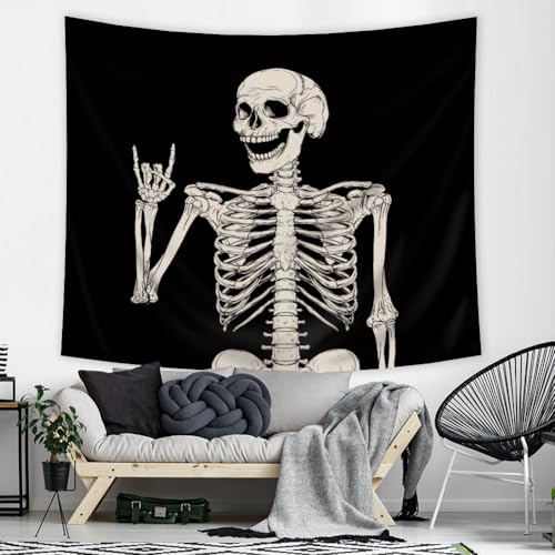 Riyidecor-Skull-Skeleton-Tapestry-Wall-Hanging-51Hx59W-Inch-Funny-Black-and-White-Theme-Home-Decor-for-Men-Women-Gothic-Hippie-Halloween-Bohemian-Terror-Rock-and-Roll-Bedroom-Living-Room-Dorm-WW-SOKA Riyidecor Skull Skeleton Tapestry Wall Hanging 51Hx59W Inch Funny Black and White Theme Home Decor for Men Women Gothic Hippie Halloween Bohemian Terror Rock and Roll Bedroom Living Room Dorm WW SOKA