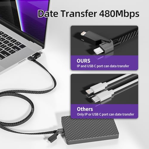 4-Ft 4-in-1 65W Firsting USB-A/C to USB-C/Lightning Fast Charging Cable w/ E-Mark Chip (Dark Black) - image 6