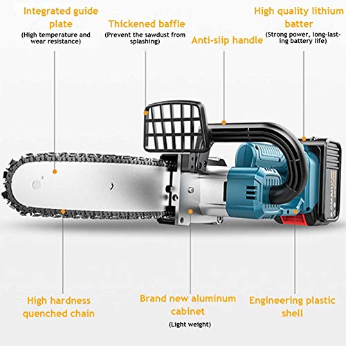 Loveinwinter Electric Cordless Chainsaw, 8 inch Portable Brushless Copper Motor Anti-Slip Handheld Electric Saw with Battery for Garden Work