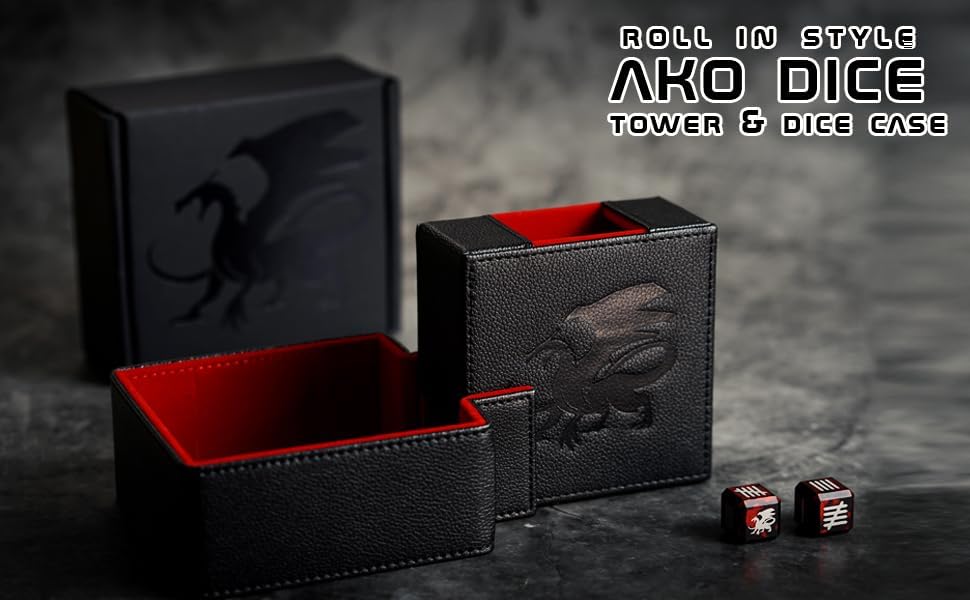 AKO DICE - 折りたたみ式ダイスタワーとダイストレイ - ポータブルで頑丈なDNDダイスローリングトレイタワー - PUレザ