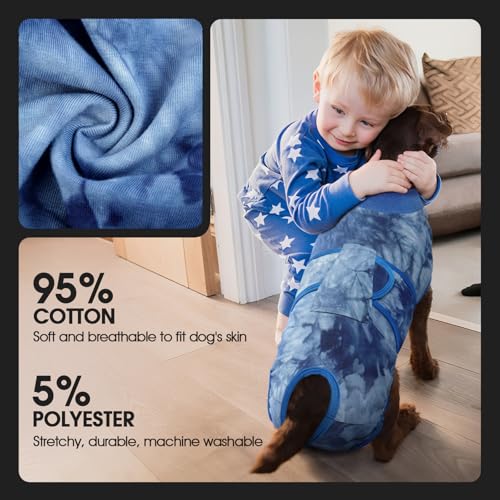 Image of FUAMEY Recovery Suit for Dogs After Surgery,Soft Breathable Dog Bodysuit E-Collar & Cone Alternative Surgical Suit,Male Female Dog Neuter Spay Suits Anti Licking Wounds Onesie Blue Tie Dye M