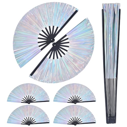 Grand éventail manuel pliable argenté pour décoration - 2