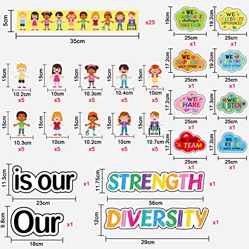 Image of Diversity Bulletin Board Decoration Set Diverse Students Borders Cutouts for Party School Classroom Door Welcome Bulletin Board Craft Home Wall(Our Diversity is Our Strength)