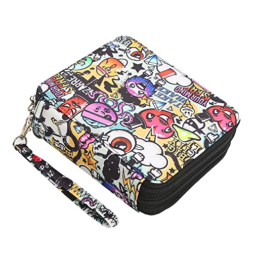 Image of 72 Slots Pencil Case Organizer w /Removal Handle Strap | 3-Layer Zipped Pencils Box Large for Colored Pencils Watercolor Pencils for Office and Travel for Artist