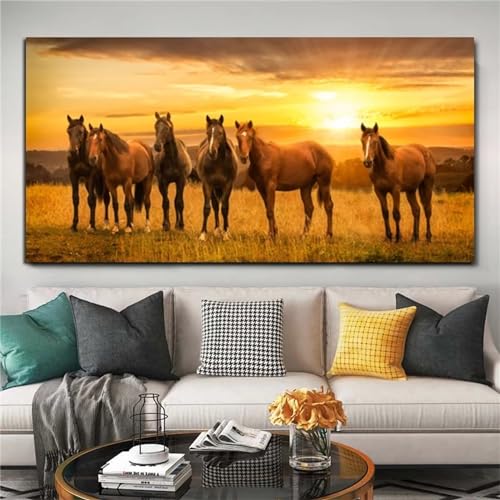 Peinture diamant 5D chevaux sauvages pour grand décor de salon