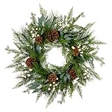 National Tree Company Artificial Christmas Wreath, Green, Inspired by Nature, White Berries, Pinecones, Cypress Tips, 24 inch