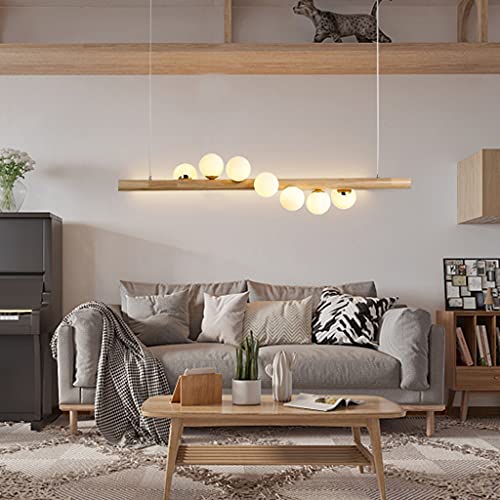 Lámpara Colgante LED De Madera Sala De Estar Luces Colgantes Bola Ajustable En Altura Hecha Candelabros De Restaurante De Vidrio Con Lámpara De Techo Retro Iluminante G9 Para Lámpara De Comedor,7 head