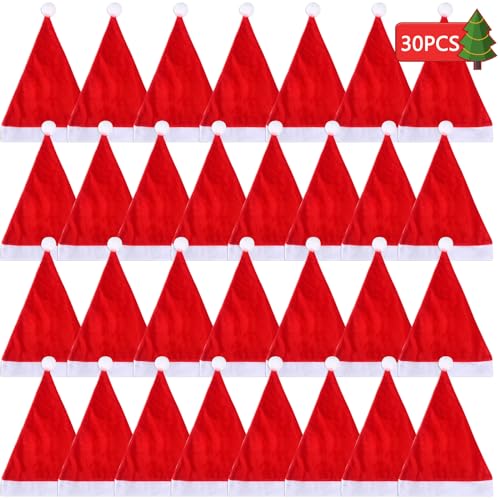 ENCOUN 30Pcs Gorro Navideño, 30x40cm Gorro de Papá Noel, Gorro Navidad de Cómodo, Gorros Navideños Adultos, Gorro de Navidad Unisex, Accesorios de Navidad para Fiesta de Navidad y Juego de rol
