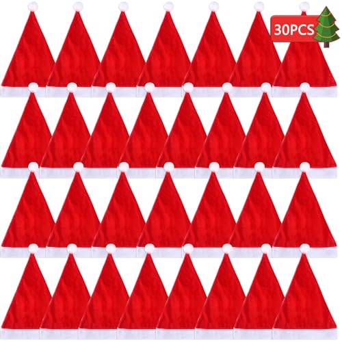 ENCOUN 30Pcs Gorro Navideño, 30x40cm Gorro de Papá Noel, Gorro Navidad de Cómodo, Gorros Navideños Adultos, Gorro de Navidad Unisex, Accesorios de Navidad para Fiesta de Navidad y Juego de Rol