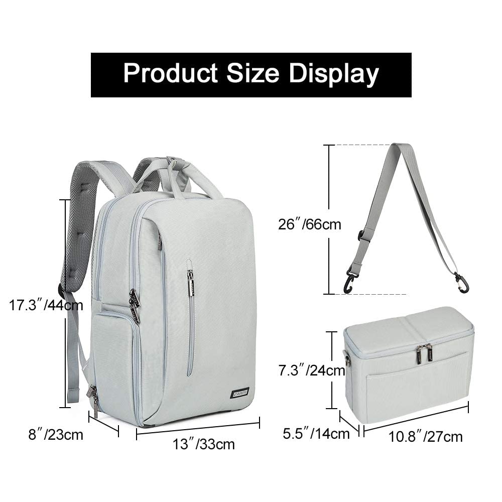 CADeN Sac à dos imperméable pour appareil photo et sac de voyage décontracté avec USB compatible avec ordinateur portable DSLR Canon, Nikon, Sony 15,6"