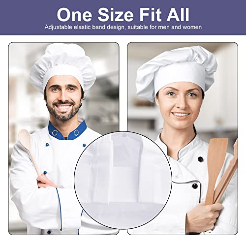 QINERSAW 2 Stück Weiß Kochmütze Erwachsene Unisex Kochmütze Verstellbar Kochhut Männer Damen Herren Kochhaube mit Gummiband Koch Kopfbedeckung Chef Hut Chef Hat Küchenmütze Café Restaurant Hotel