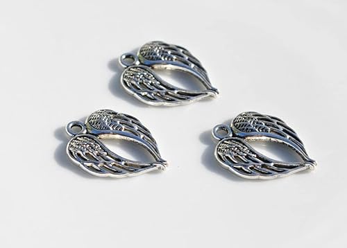 Miniatura 4 de 10 dijes de tono plateado con alas de ángel, suministros para hacer joyas, manualidades, Metal, Sin gemas.