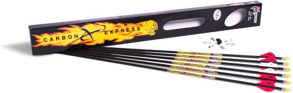 Carbon Express Mayhem Fletched Carbon Arrows with Blazer Vanes, Size 350, 6-Pack