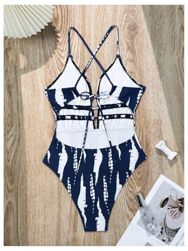 Floerns Women's One Piece Swimsuit Plunge Neck Criss Cross Tie Back Monokini Bathing Suit2