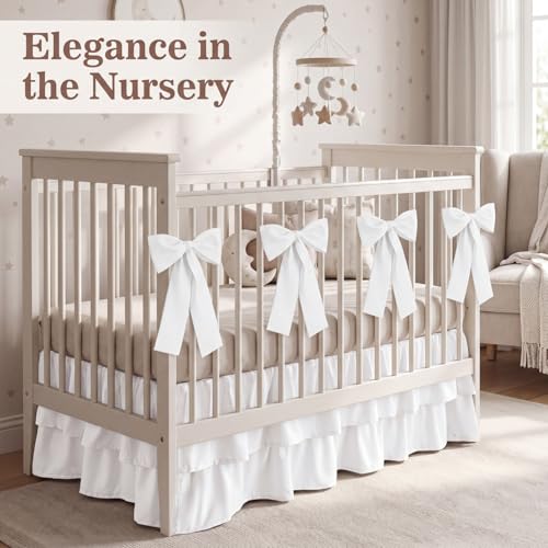 Image of Smoothnovelty White Crib Bed Skirts with 4 Large Cot Bow 28 inch x 52 inch,14 inch Drop