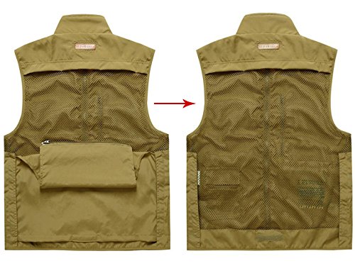 Image of Flygo Men's Casual Lightweight Outdoor Fishing Work Safari Travel Photo Cargo Vest Jacket Multi Pockets