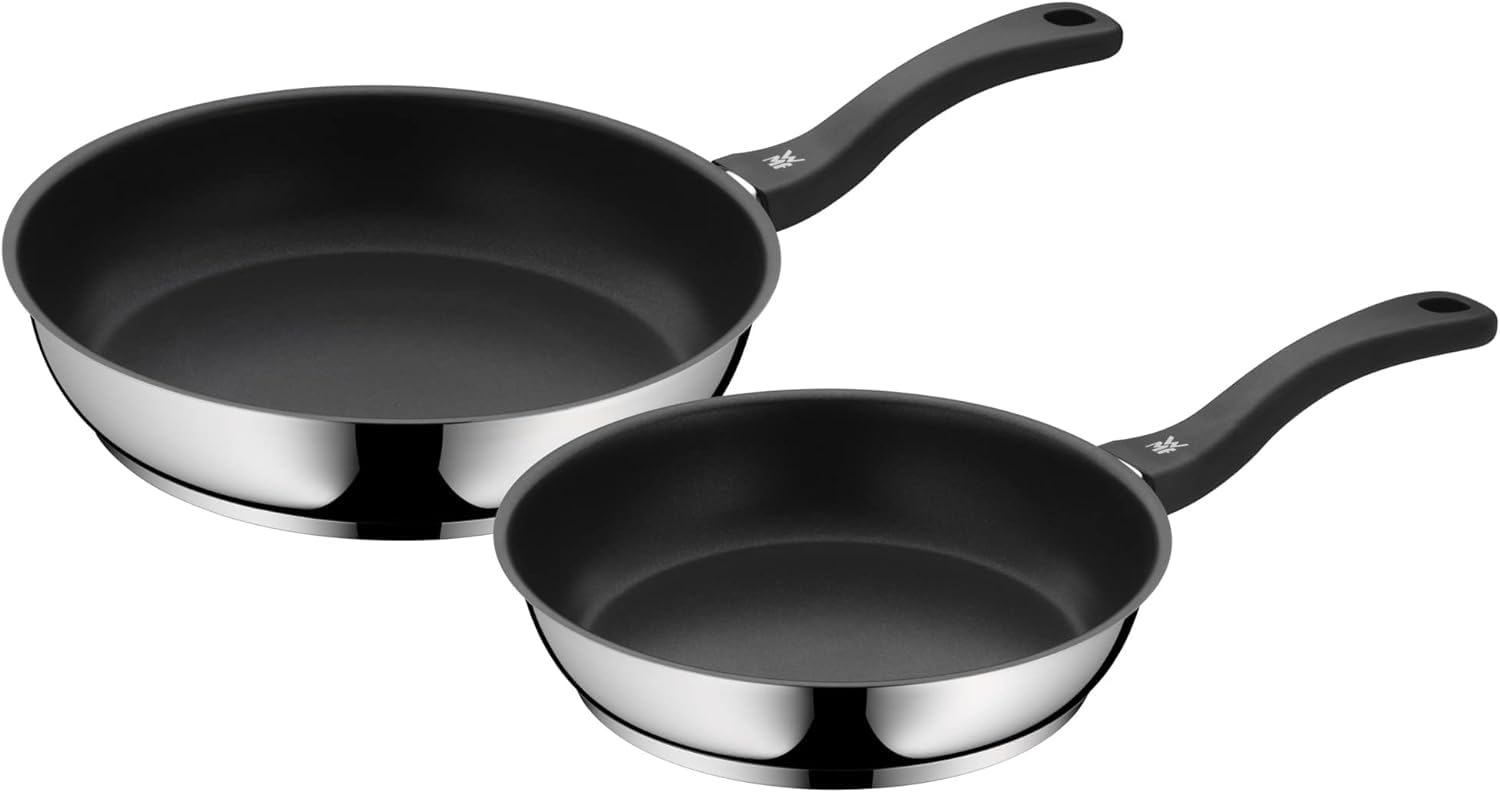 WMF Provence Plus - Batería de Cocina, Acero Inoxidable Cromargan, Tapas Cristal + Set 2 sartenes Devil 24 cm y 28 cm, con antiadherente para todo tipo de cocinas incluido inducción, aluminio fundido