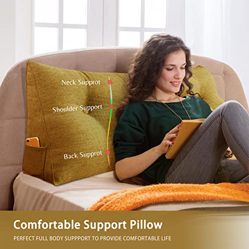 Vercart Headboard Pillow Wedge Bed Rest Reading Pillow Daybed Pillows Triangular Headboard Wedge Pillows Bolster Gap Filler Triangle Back Cushion Long Wedge Pillow Linen Blend Full Yellow thumb #1