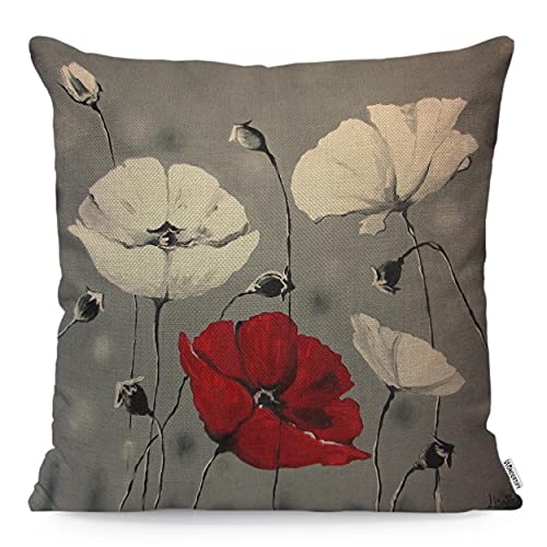 WONDERTIFY Housse de coussin en forme de coquelicot - Pour homme et femme - Rouge et blanc - 45 x 45 cm