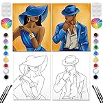 2 Pack Paint and Sip Canvas Painting Kit Pre Drawn Canvas for Painting for Adults Stretched Canvas Couples Games Date Night Afro Elegant Gentleman and Lady Couple Paint Party Valentines