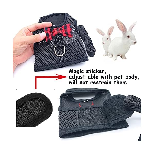 Asocea adjustable bunny harness and leash soft pet harness vest cloth lead for small animals rabbits ferret kitten black - image 5