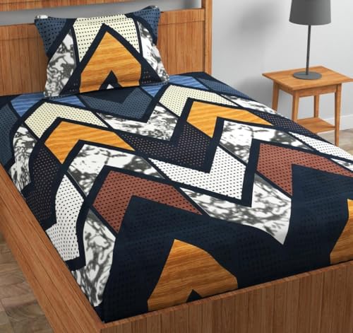 Image of Cotton 210 tc Flat Single | Diwan | Single Mattress Coat Bed Bedsheets for Summer Winter Breathable | Wrinkle Free (Size-60 X 90 Inch) with 1 Pillow Cover 60 x 90 Inches, Abstract, Orange Black