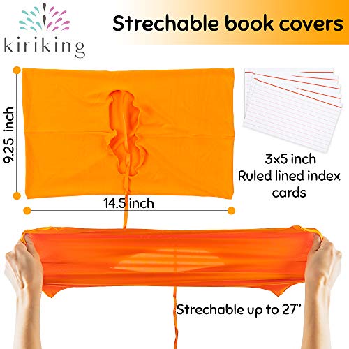 Stretchable Book Covers For Hardcover Books Up To 9 X 11 Inches, Ruled Lined Index Card Included, Easy To Put On Stretch Fabric Covers Dustproof Waterproof Windproof,6 Pack #TOP3