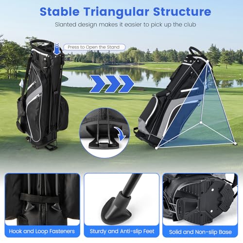 Gymax Golf Stand Bag, 14 Way Golf Bag With 6 Pockets, Dual Shoulder Strap And Rain Hood, Lightweight Portable Golf Clubs Bag For Men Women (Grey) - 3