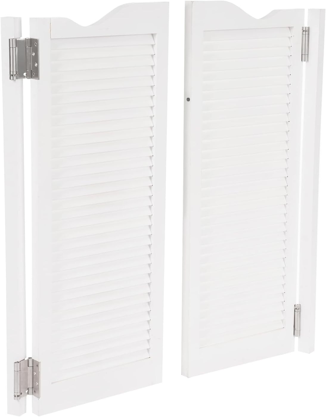 Double Swinging Door, 35.83"L x 42.13"H Pine Wood Swinging Door Louvered Style Cafe Door with Hinges, Wall Mounted 180° Double Swing Saloon Door for Kitchens Bars Corridors Entrances White