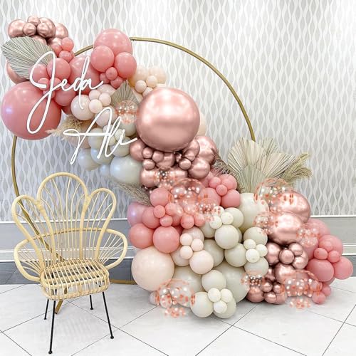 Image of Retro Pink White Balloons, 12 Inchs Blush Pink Sand White Metallic Rose Gold Balloons for Girls Princess Birthday Party Wedding Anniversary Engagement Bridal Baby Shower Decorations
