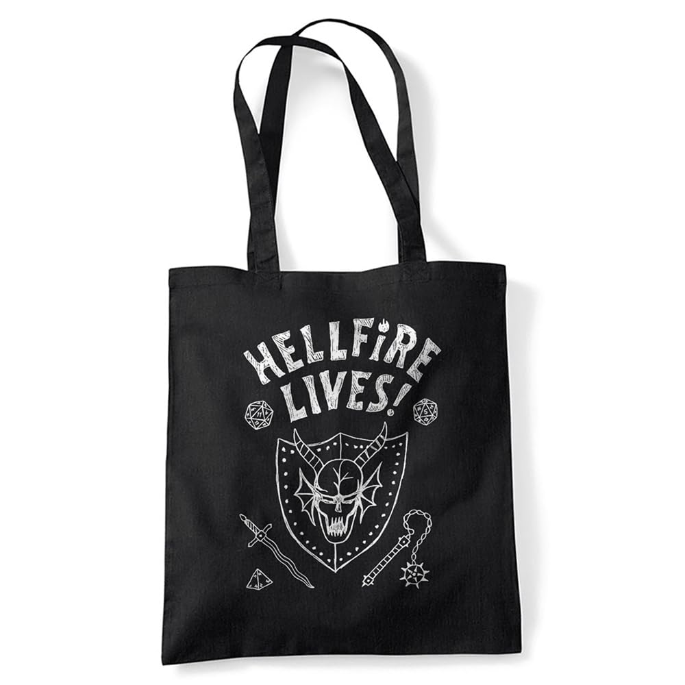 Stranger Things Hellfire Graduation Inverted Grocery Travel Reusable Tote Bag, Black