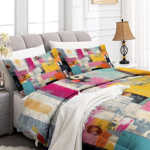 Couette 220x240 patchwork abstrait 4 saisons pour lit 2 personnes - 3