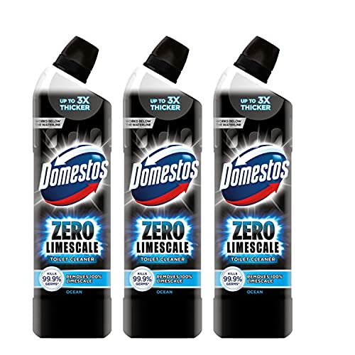Domestos Zero Limescale Ocean Antibact Toilet Gel, 3 Packs of 750ml, Removes Dirt and Gives Zero LimeScale! Grab it Now to Keep Your Toilet Clean and Fresh!