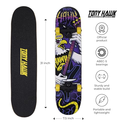 Image of Tony Hawk 31 inch Skateboard - Signature Series 1 Skateboard with Pro Trucks, Full Grip Tape, 9-Ply Maple Deck, Ideal for All Experience Levels