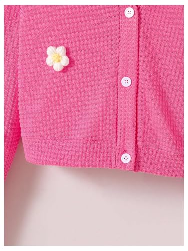 Girl's Floral Appliques Sweater Button Down Long Sleeve Knit Cardigan Cute Outwear4