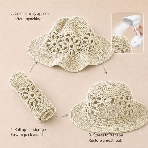 Sombrero de paja tejido a mano para mujer, estilo bucket miniatura 2