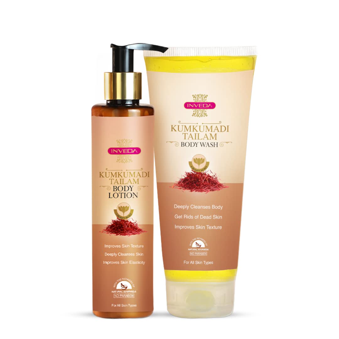 Inveda Kumkumadi Tailam Body Care Combo, Tanned, Dull, Turmeric, Helps Clean, Bright and Even Toned Glow, 400ml-image-24