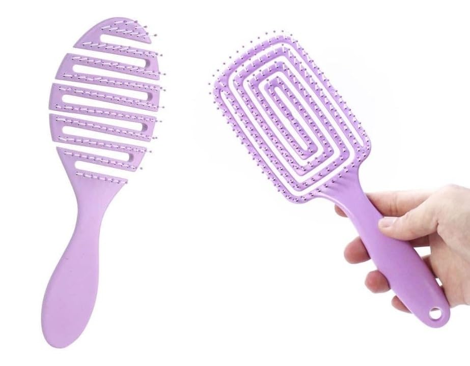 Image of XELYTON Detangling Hair Brush for Pain-Free Brushing on All Wet or Dry Hair Types, Fluffy High Skull Plant Fiber Pork Rib Comb Bristles, Wheat Straw Hair Brush Hollow Out Styling Comb (Oval + Rectangular)