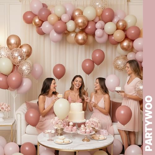 Image of PartyWoo Dusty Pink Balloons 66pcs 12 Inch Blush Rose Pink Metallic Rose Gold Nude Boho White Sand Confetti Balloons for Baby Shower Birthday Gender Reveal Wedding Anniversary Party Decorations