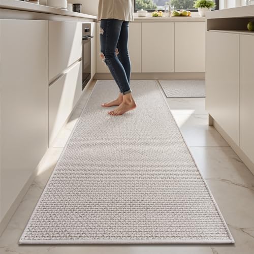 AMOAMI Non Slip Kitchen Rugs Sets of 2 - Extra Large 2.5'x6' + 20"x32" Kitchen Mats for Floor, Water Absorbent Kitchen Runner Machine Washable, No Pile Farmhouse Kitchen Carpet in Front of S
