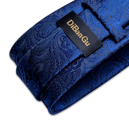 Image of DiBanGu Mens Paisley Tie Sets Silk Jacquard Woven Floral Necktie and Pocket Square Cufflinks Wedding Business Party