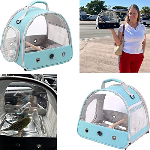 Bird Travel Cage, Portable Small Bird Parrot Parakeet Carrier with Standing Perch (NO Metal Tray), Side Access Window Collapsible(Green, Mesh Windows) - Image 7