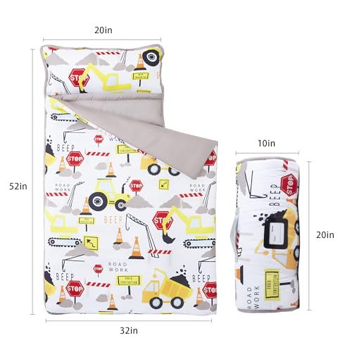 Image of MORAIS Toddler Nap Mat with Pillow and Blanket, 52 inch x 20 inch Lightweight and Soft Nap Mat for Preschool, Daycare, Travel Sleeping Bags